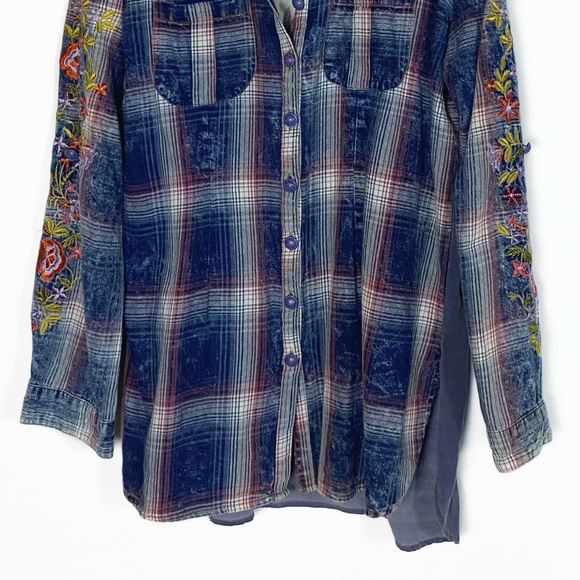 Aratta Silent Journey Womens Plaid Shirt Unique back Design size M Anthropology - Picture 5 of 16